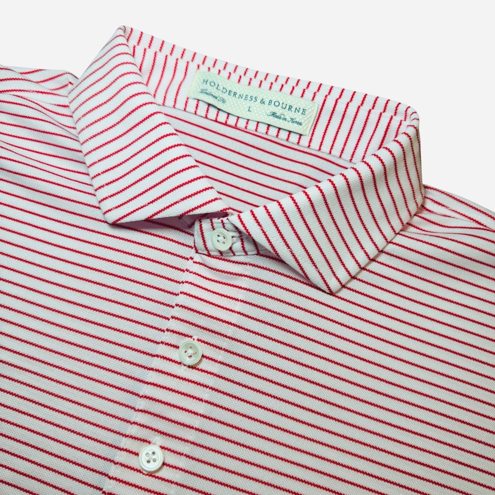Holderness & Bourne The Gordon White Hoylake Striped Golf Polo Shirt Mens Large